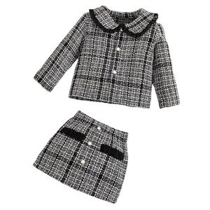 SHEIN Tweed Black and White Kids Matching Set blazer and skirt